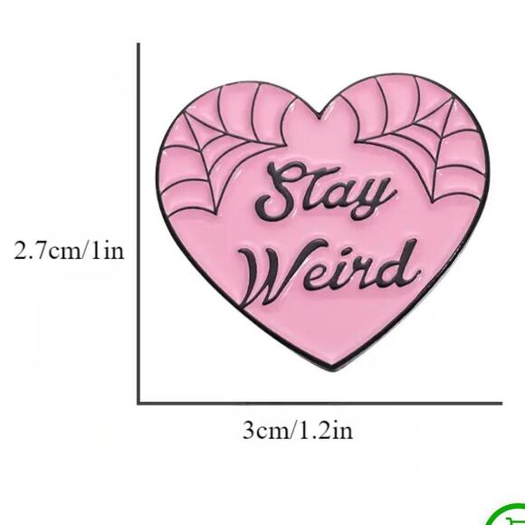 Kawaii Pink Black Spiderweb Heart "Stay Weird" Backpack Tote Bag Denim - Picture 2 of 3